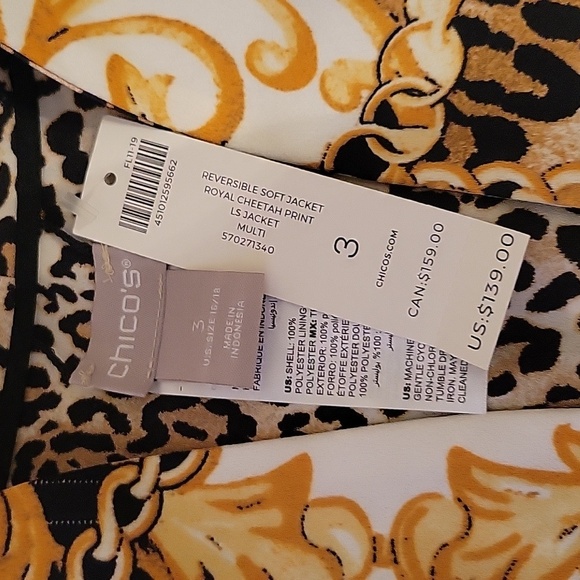 Chicos NWT reversible 3/4 length sleeve jacket sz 3 - Picture 3 of 6